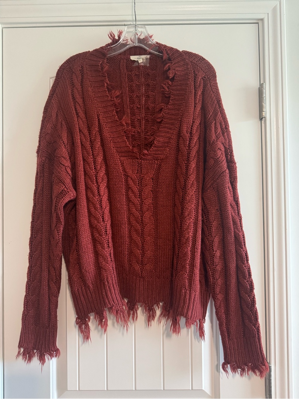 entro Rust Cable-Texture V-Neck Sweater